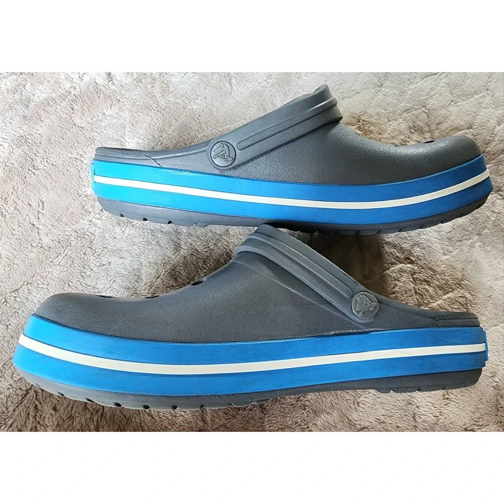 Crocs Crocband Clogs Charcoal Ocean Blue Mens 7 Womens 9 Slip On Sandals